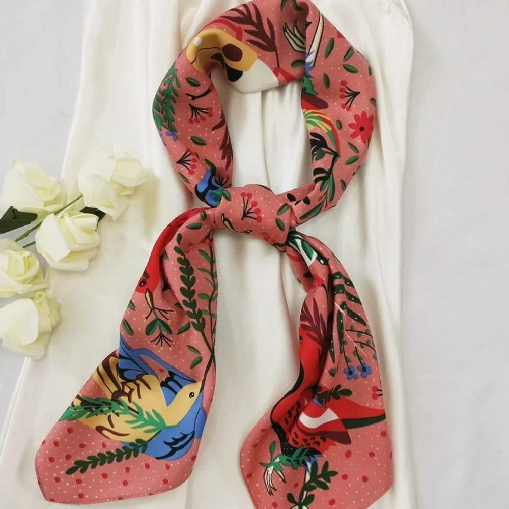 Silk Bird Print Head Scarf 35